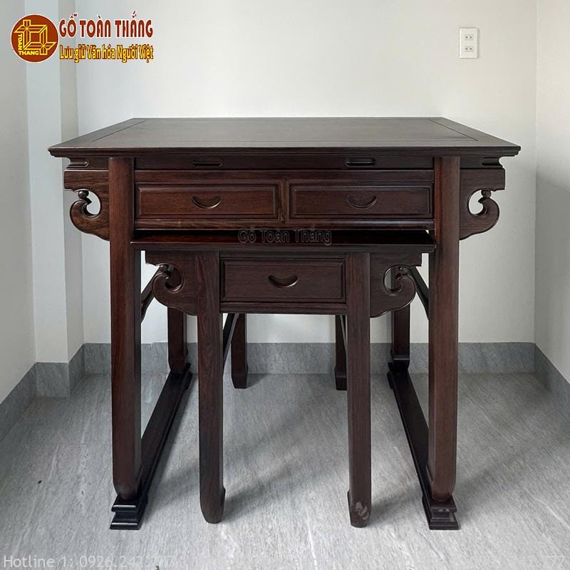 Bàn Thờ gỗ Chiu Liu nách mây 126x106 BGT-04
