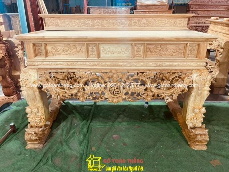 Sập thờ Tứ Linh gỗ Gõ đỏ 2 tầng ST-08 1 Sập thờ Tứ Linh gỗ Gõ đỏ 2 tầng ST-08