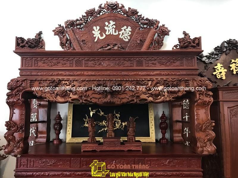 Bộ Sập thờ tứ linh gỗ Gõ đỏ ST-12 1 Bộ Sập thờ tứ linh gỗ Gõ đỏ ST-12