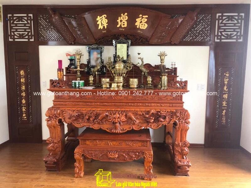 Sập thờ Tứ Linh gỗ Gõ đỏ ST-17 1 Sập thờ Tứ Linh gỗ Gõ đỏ ST-17