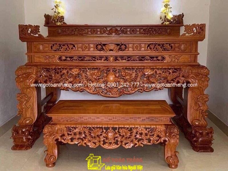 Sập thờ Tứ Linh 2 tầng gỗ Gõ đỏ ST-18 1 Sập thờ Tứ Linh 2 tầng gỗ Gõ đỏ ST-18