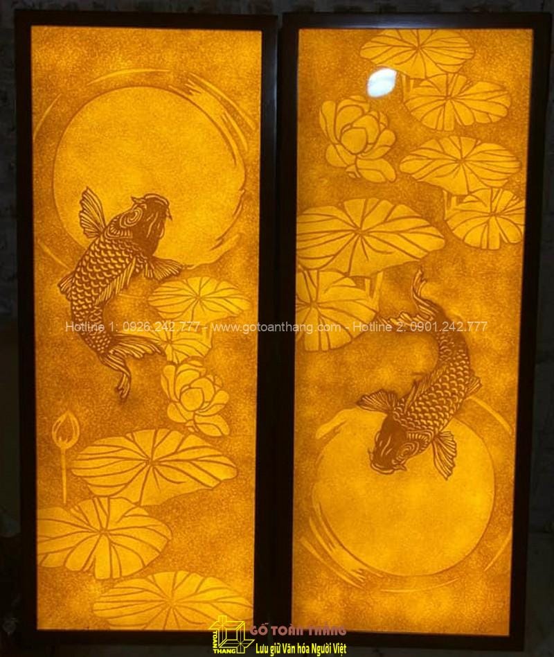 Tranh Trúc Chỉ cá chép trông trăng TTC-08 1 Tranh Trúc Chỉ cá chép trông trăng TTC-08