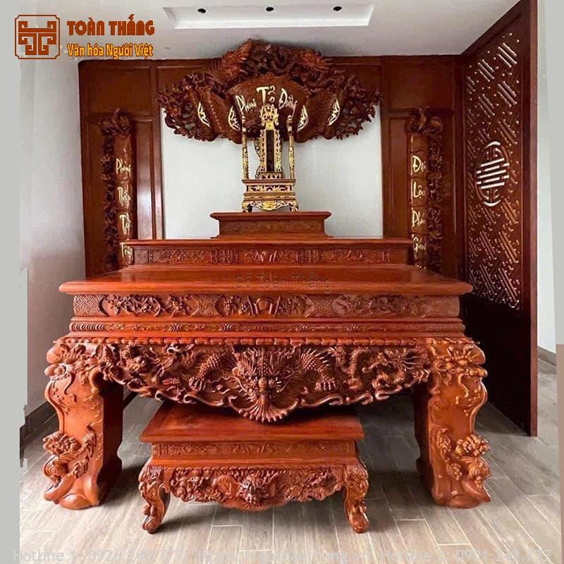 16+ Mẫu Sập thờ Tứ Linh đẹp, chất lượng gỗ tốt nhất 23 Sập thờ chạm 4 Linh vật trong thờ cúng