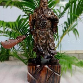 Tượng Quan Công trấn ải bằng gỗ Mun cao 40cm - TQC05