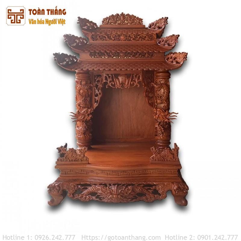 Bàn thờ Thần Tài gỗ Gõ đỏ mái chùa VIP TTG-11 1 Bàn thờ Thần Tài gỗ Gõ đỏ mái chùa VIP TTG-11