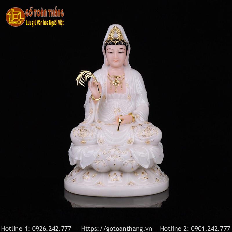 Tượng Phật Quan Âm ngồi bằng đá cao 30cm - TQA02 1 Tượng Phật Quan Âm ngồi bằng đá cao 30cm - TQA02