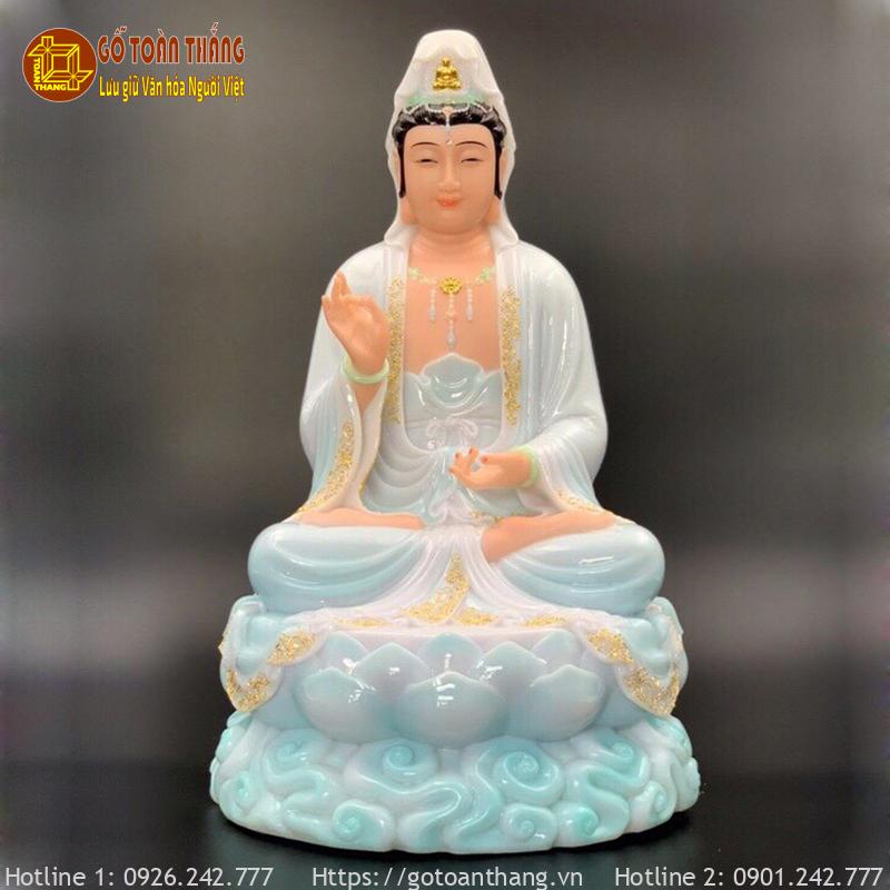 Tượng Phật Quan Âm ngồi bằng đá cao 30cm - TQA01 1 Tượng Phật Quan Âm ngồi bằng đá cao 30cm - TQA01